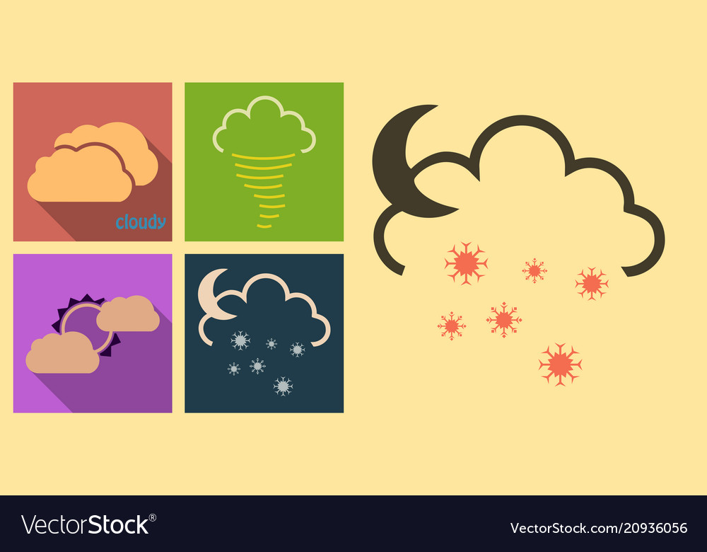 Set of weather icons in flat style with shadow