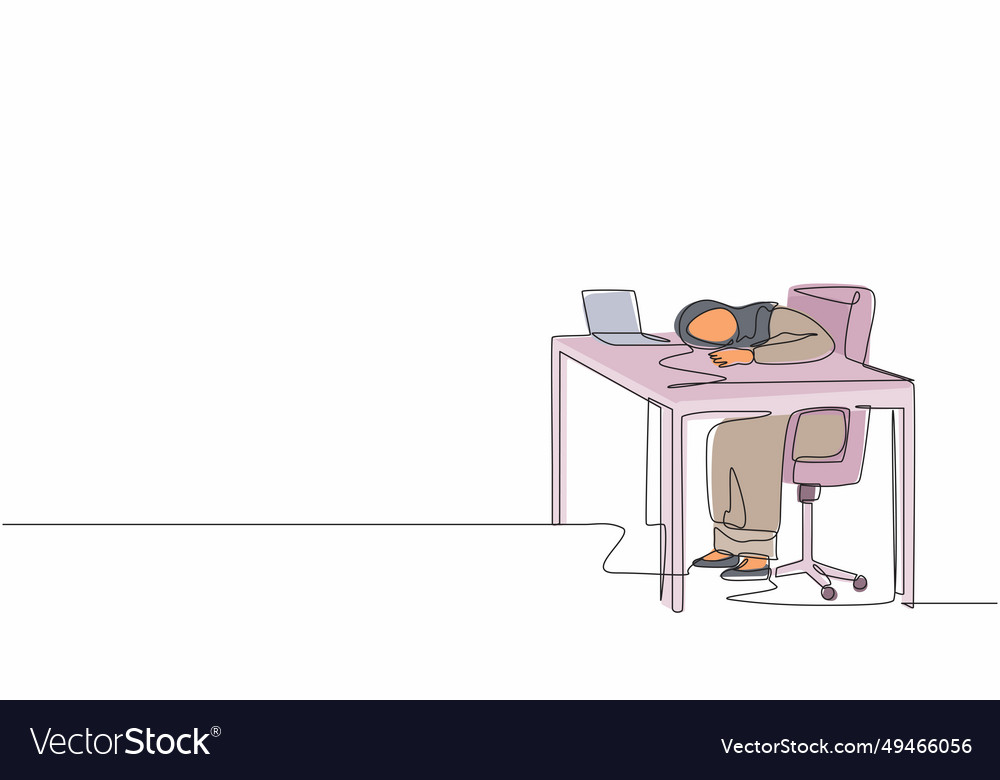 Single one line drawing exhausted sick tired arab Vector Image