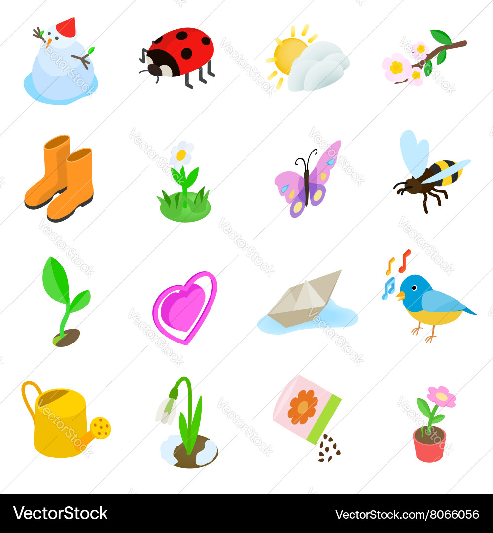 Spring elements icons set isometric 3d style Vector Image