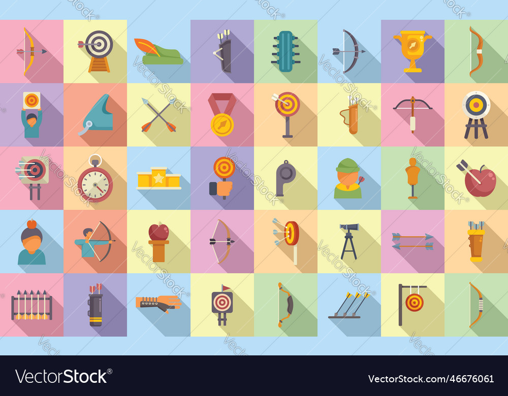 Archery competition icons set flat target Vector Image