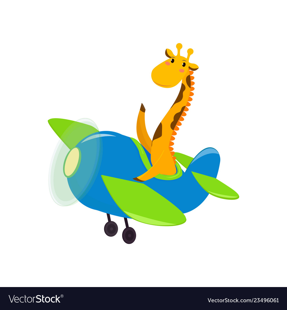 Cute animal giraffe flies on a funny plane Vector Image