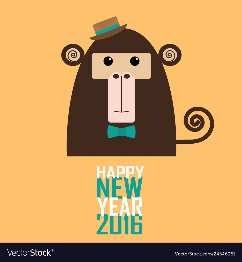 Happy new year greeting card with monkey