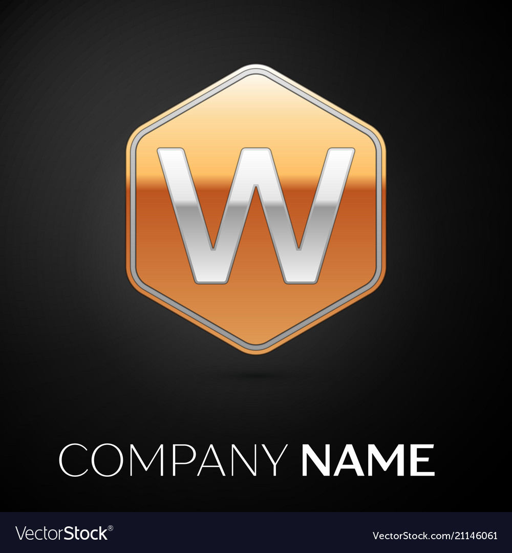 Letter w logo symbol in the golden hexagonal