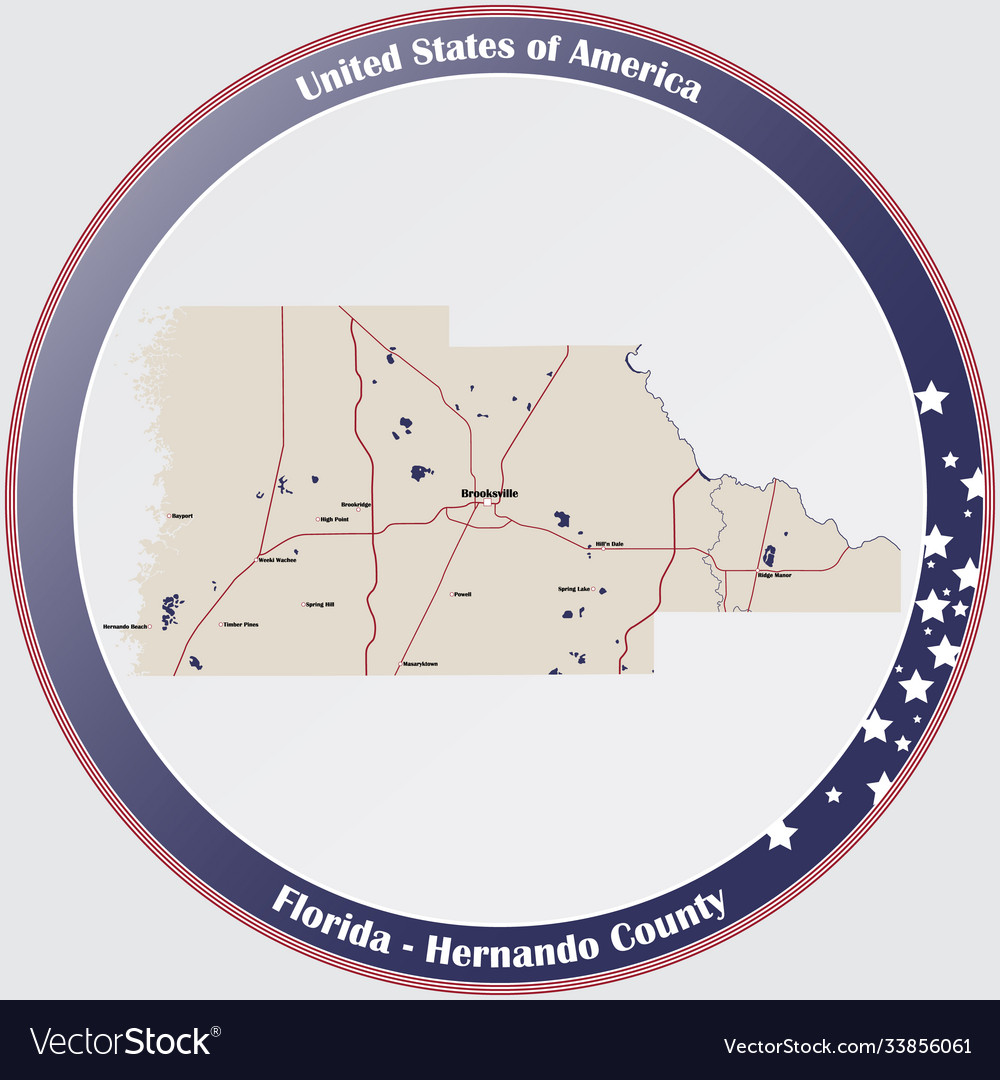 Map hernando county in florida Royalty Free Vector Image