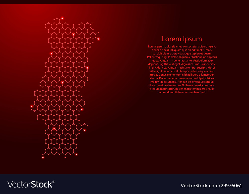 Portugal map from futuristic hexagonal shapes vector image Portugal map from futuristic hexagonal shapes