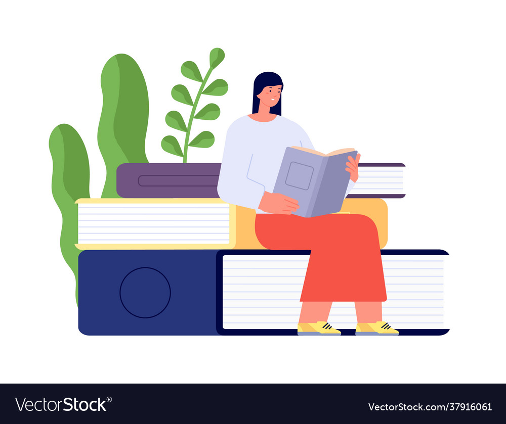 Reading book concept girl holding books female Vector Image