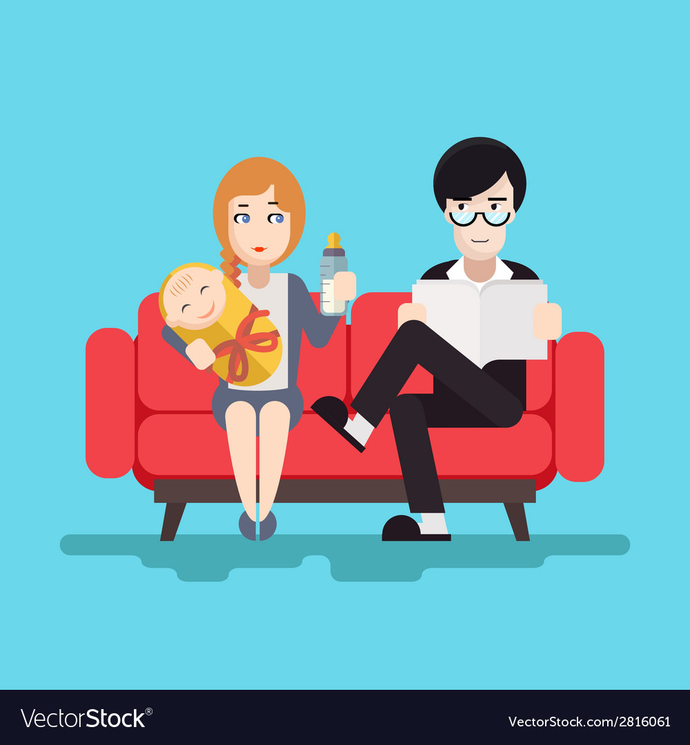 Retro happy family modern flat design concept