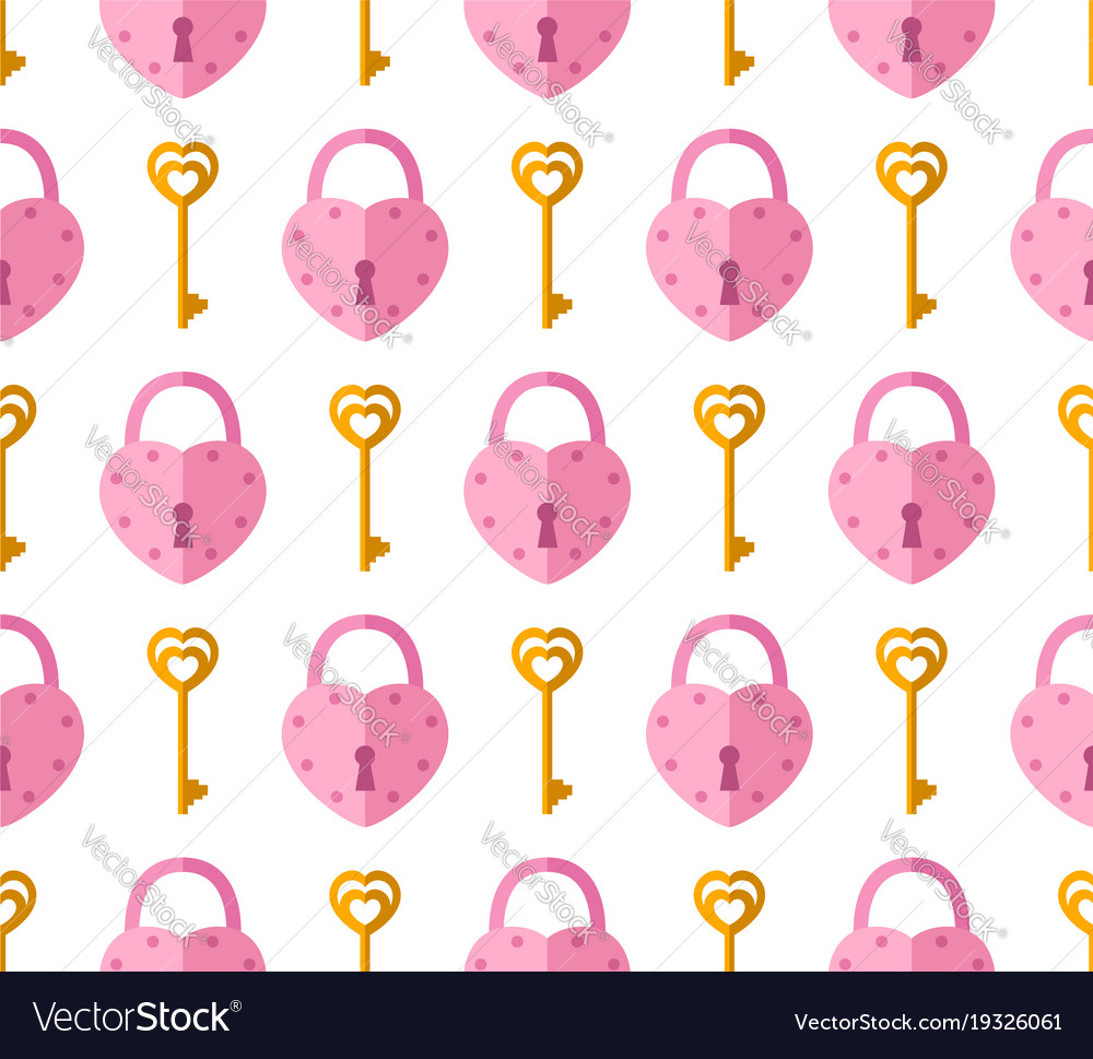 Seamless pattern from padlock key with heart