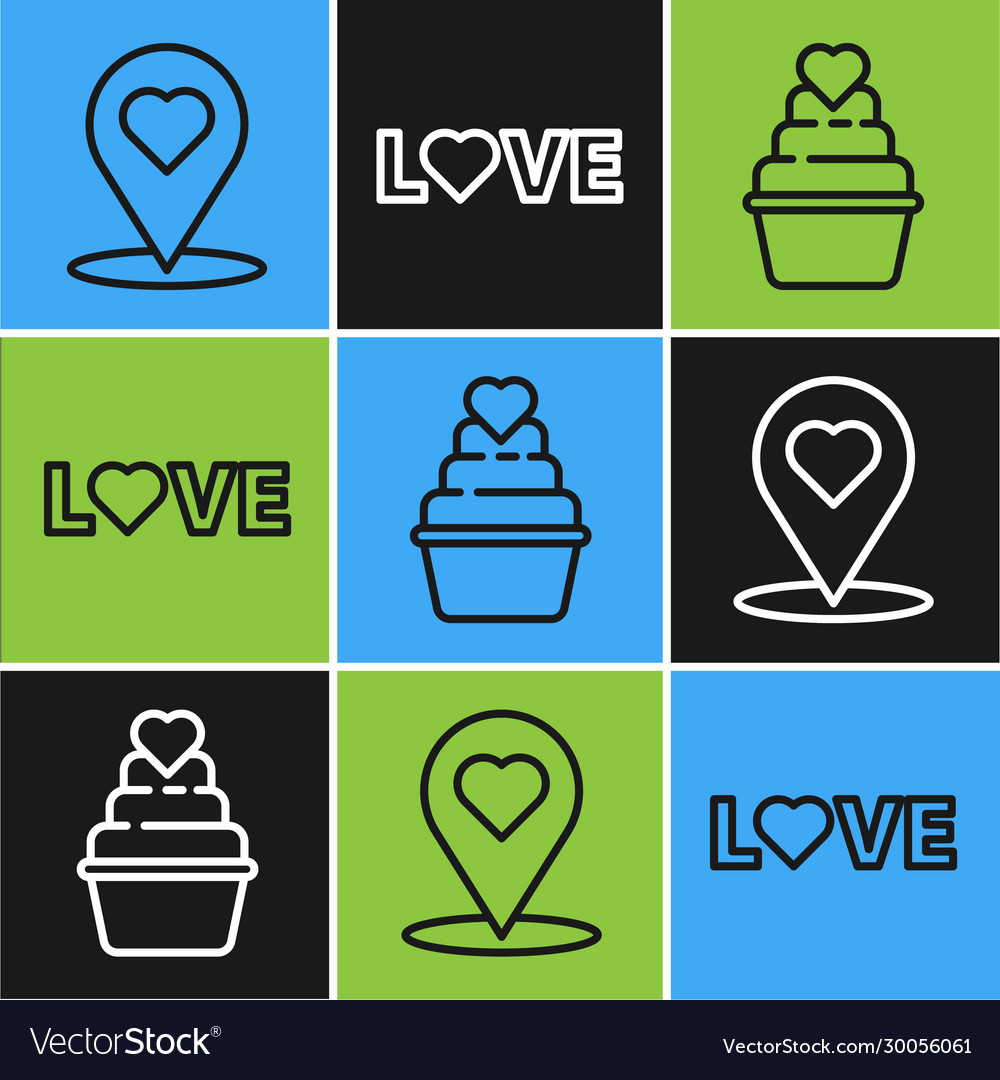 Set line map pointer with heart wedding cake