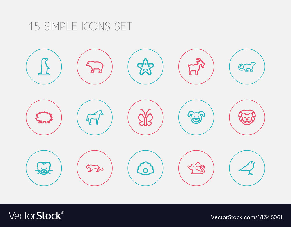 Set of 15 editable zoo outline icons includes
