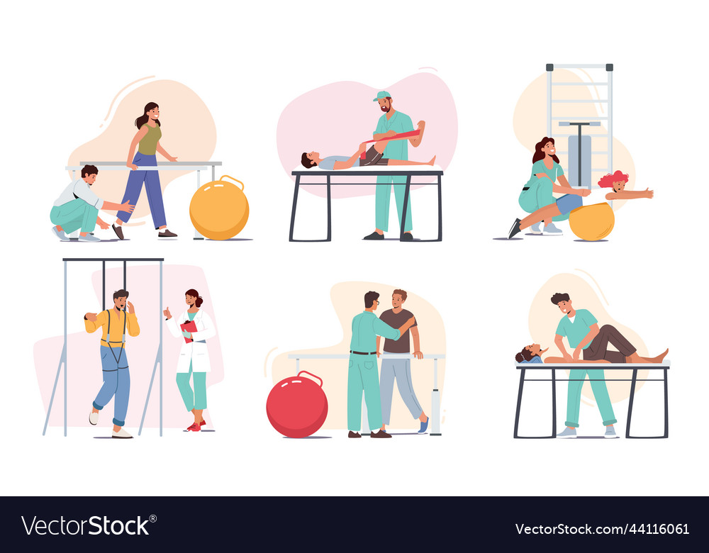 Set people applying rehabilitation therapist Vector Image