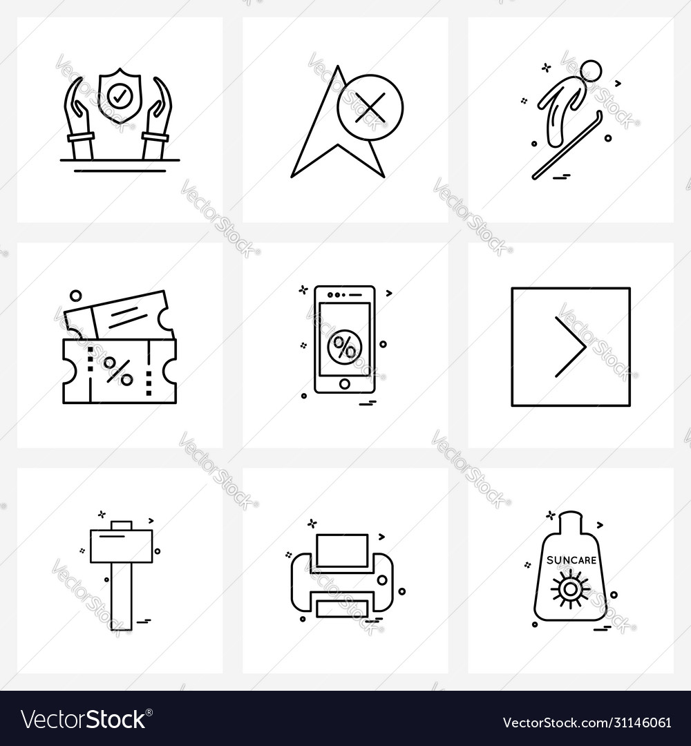 Simple set 9 line icons such as ui mobile