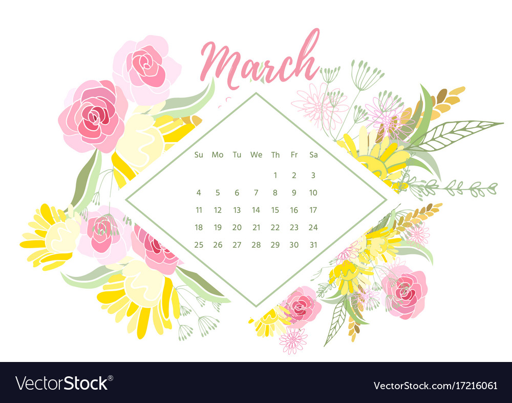 Vintage floral calendar 2018 Royalty Free Vector Image