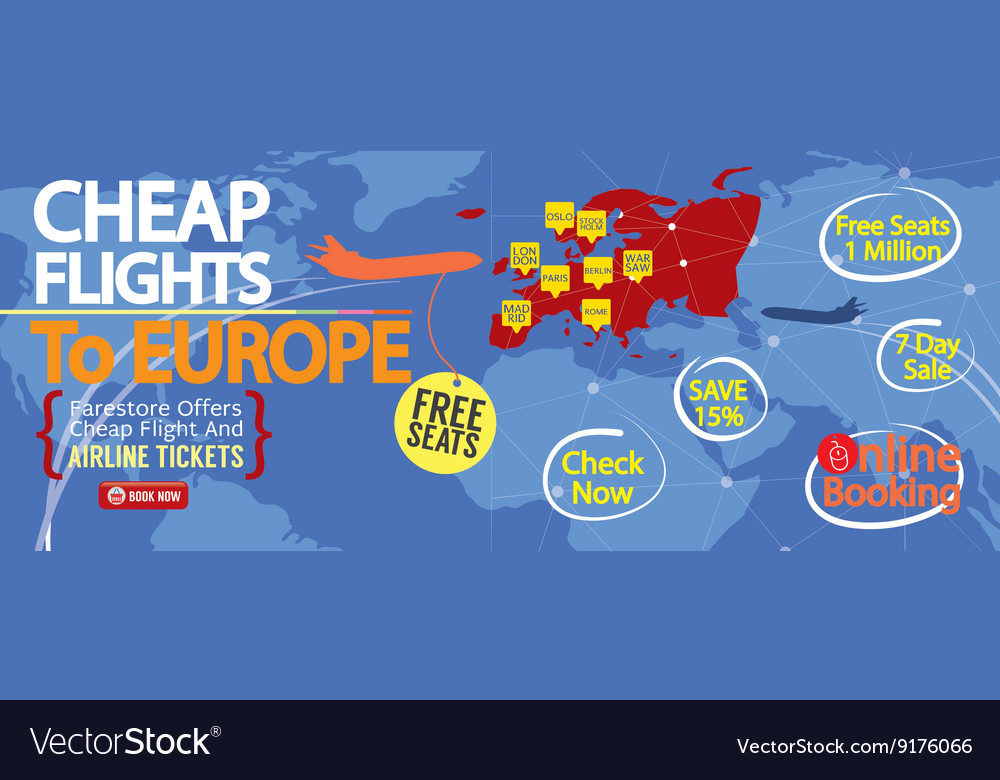 Cheap flight to europe banner Royalty Free Vector Image