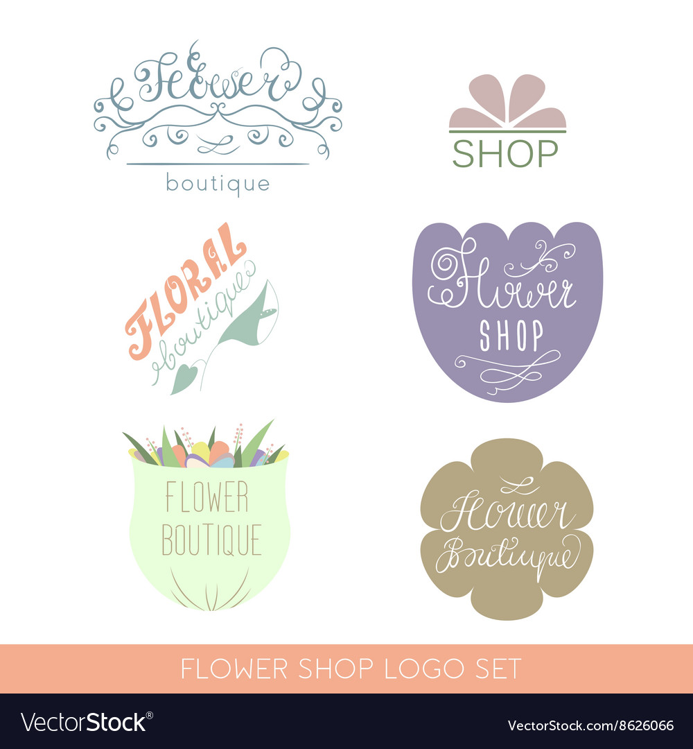 Flower shop logos and signs in hand drawn style Vector Image