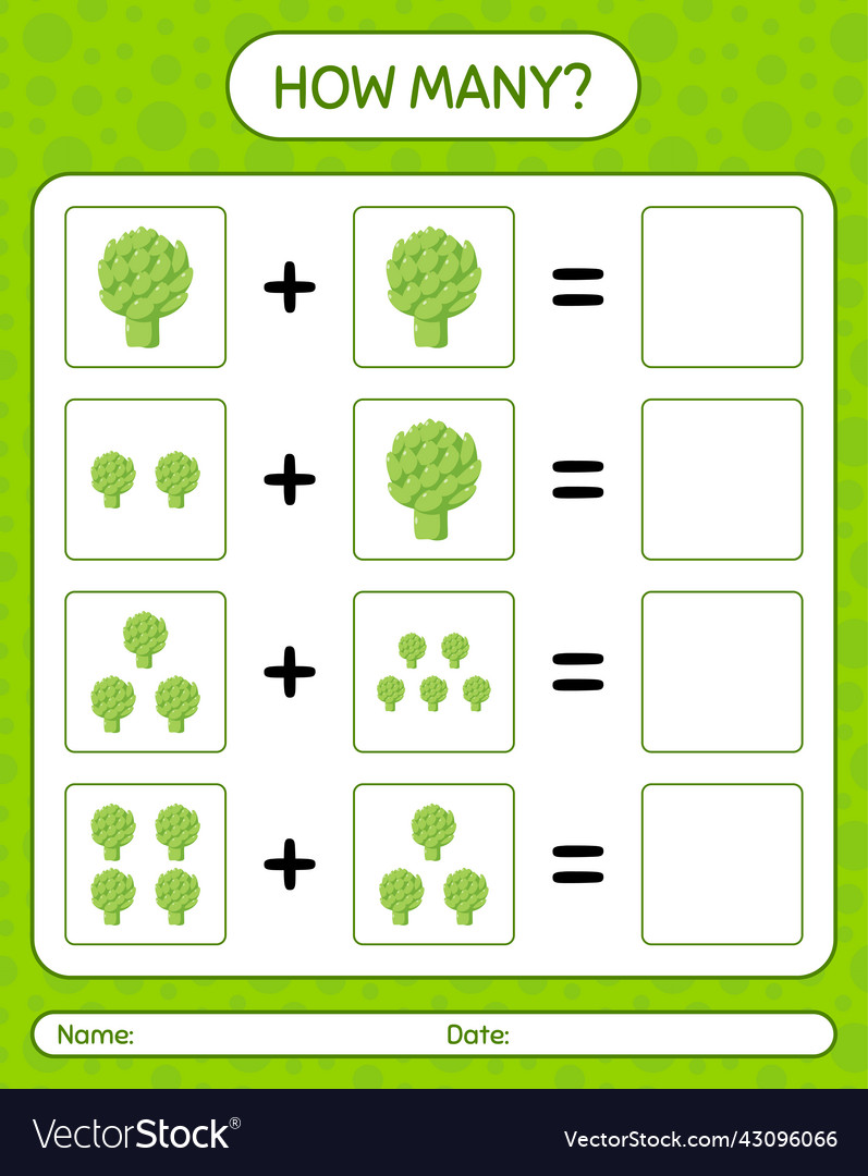 How many counting game with artichoke worksheet vector image How many counting game with artichoke worksheet