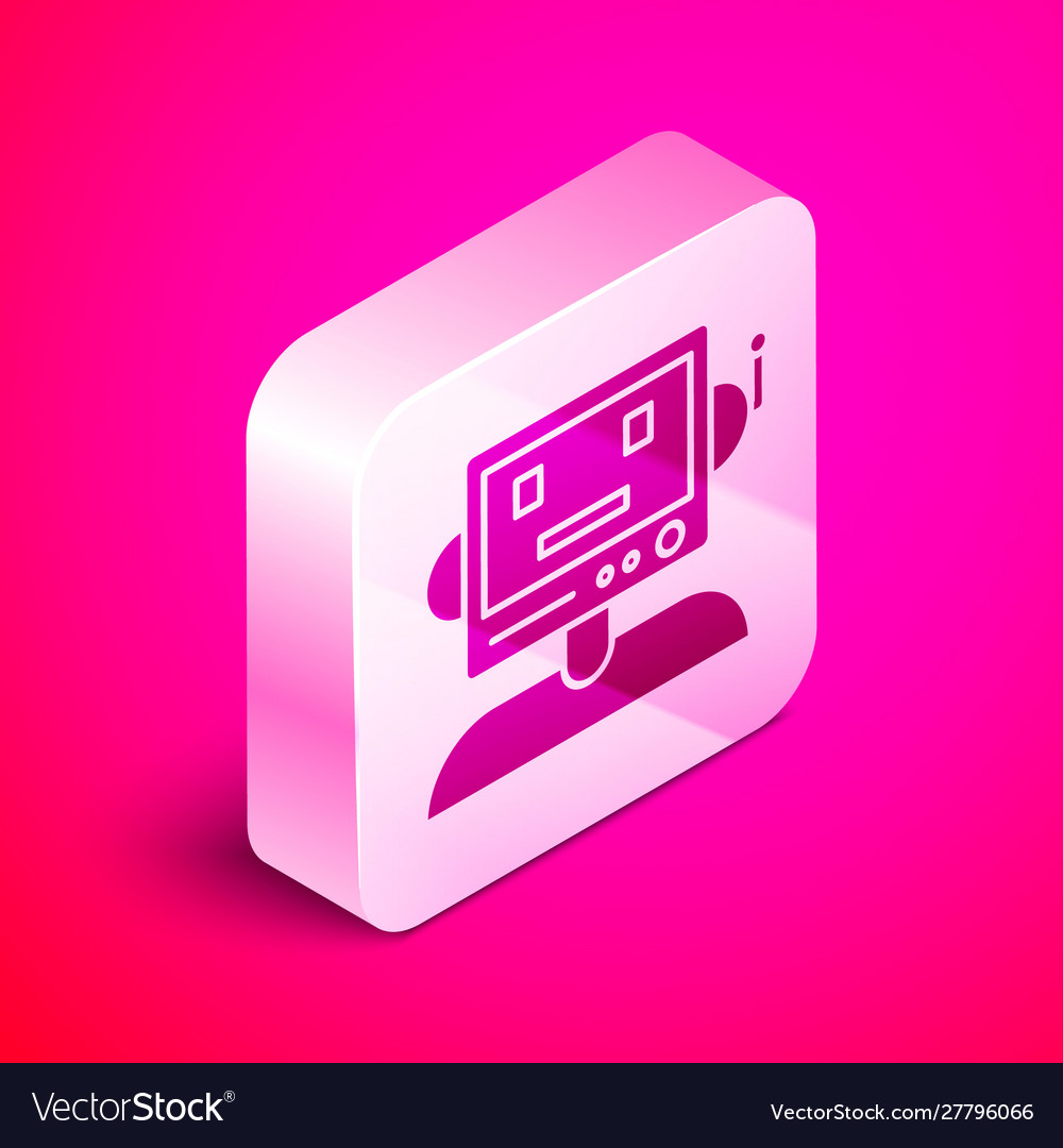 Isometric robot icon isolated on pink background