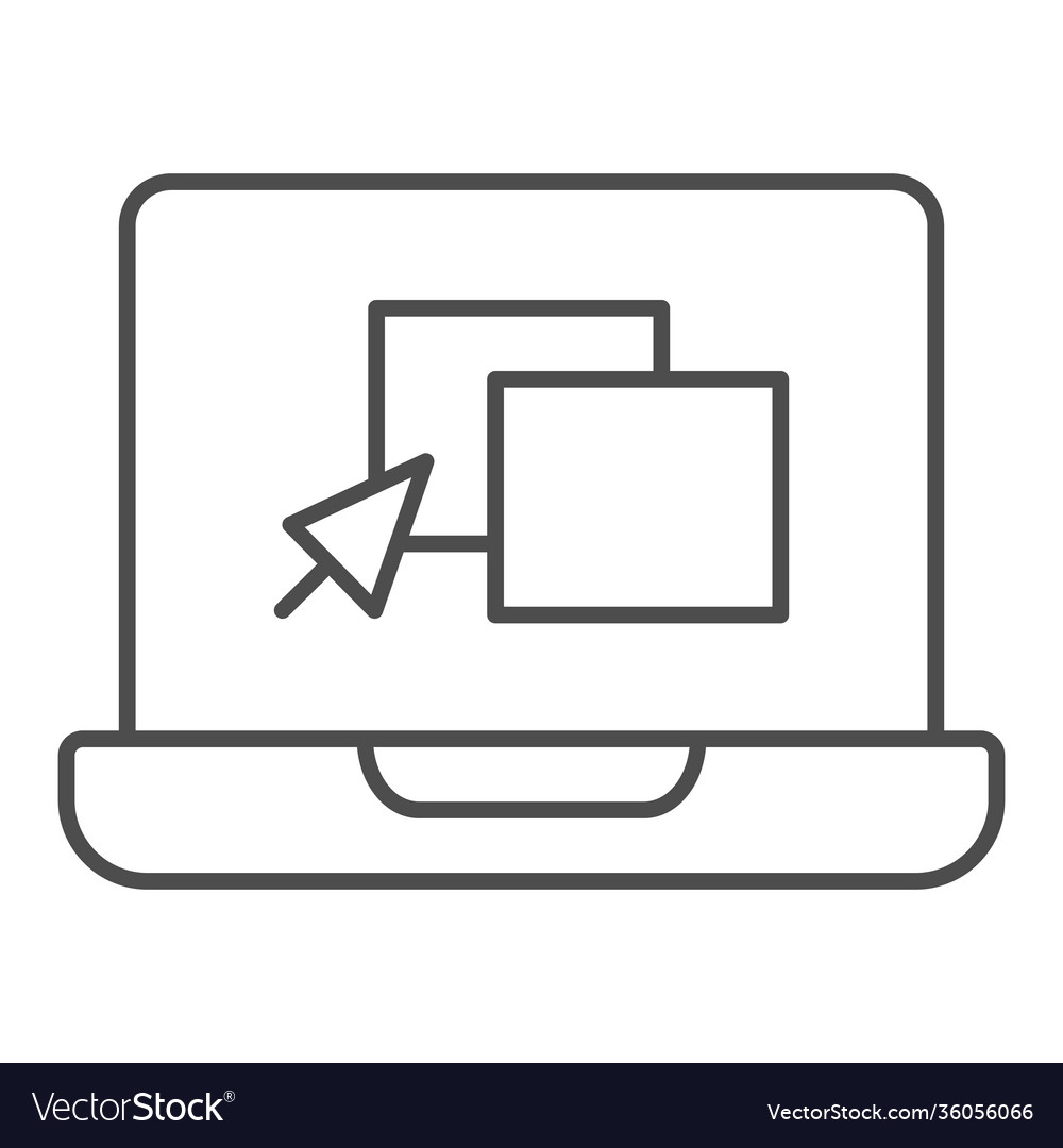 Laptop with windows and pointer thin line icon vector image Laptop with windows and pointer thin line icon
