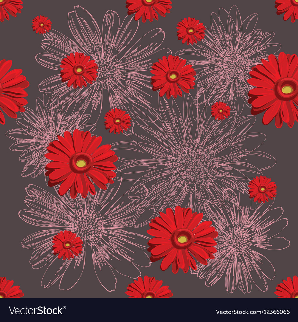Seamless red pattern with lined and colored