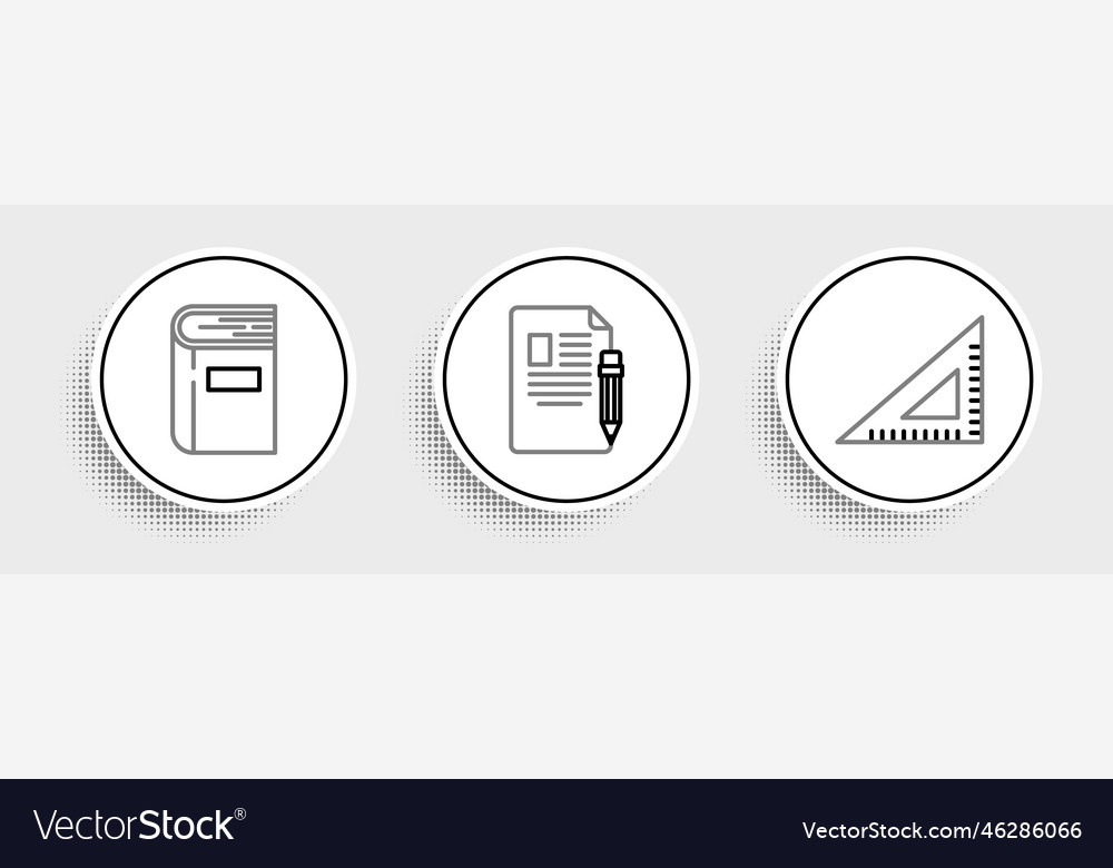 Set line triangular ruler book and exam sheet vector image Set line triangular ruler book and exam sheet