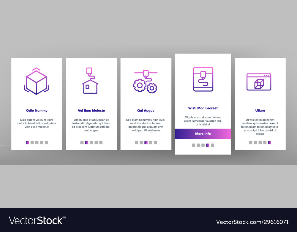 3d printing processing onboarding icons set vector image 3d printing processing onboarding icons set