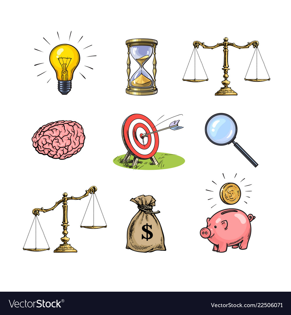 Business concepts set light bulb hourglass vector image Business concepts set light bulb hourglass