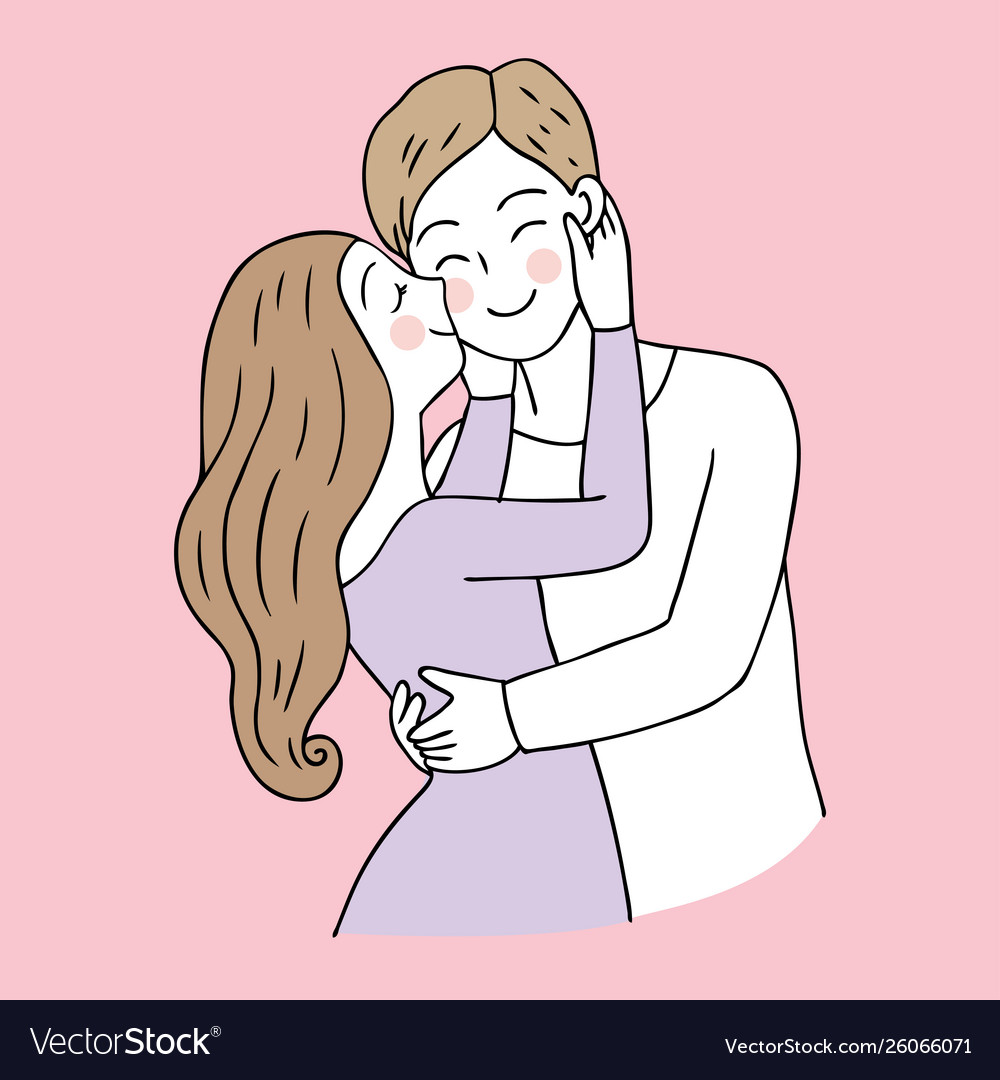 cute couples kissing cartoon