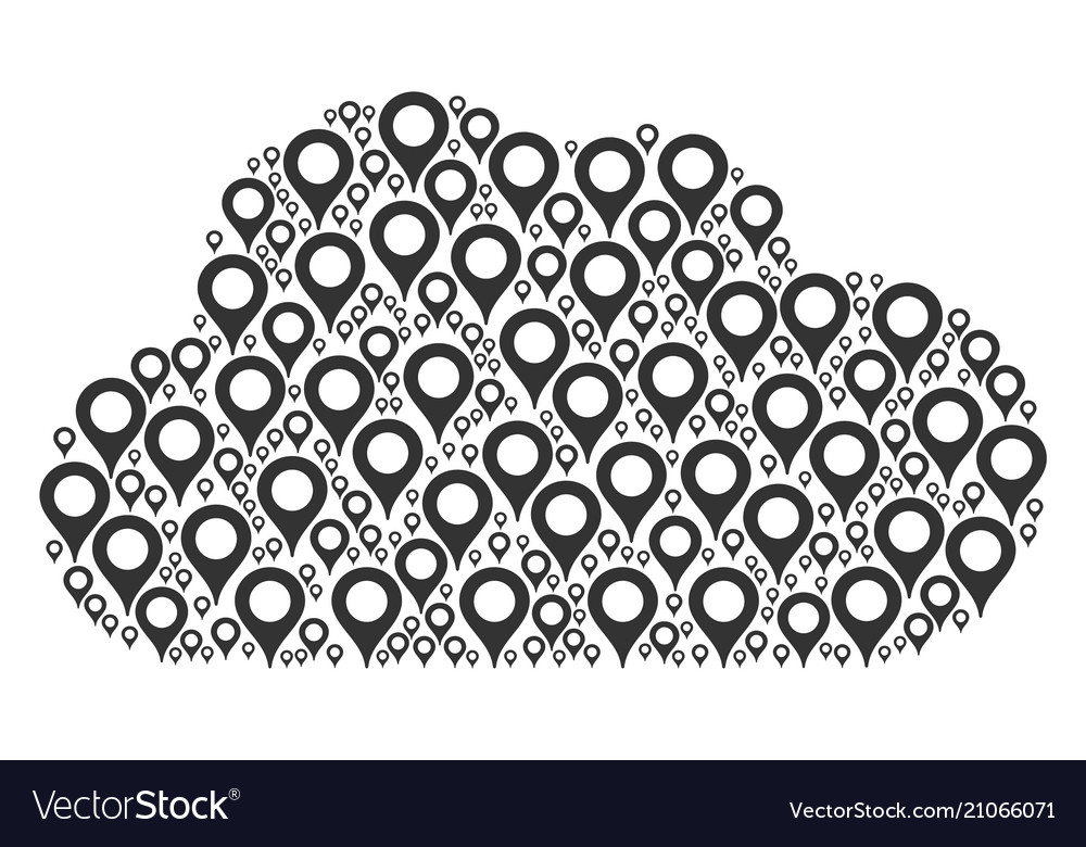 Cloud figure of map marker icons Vector Image Cloud figure of map marker icons