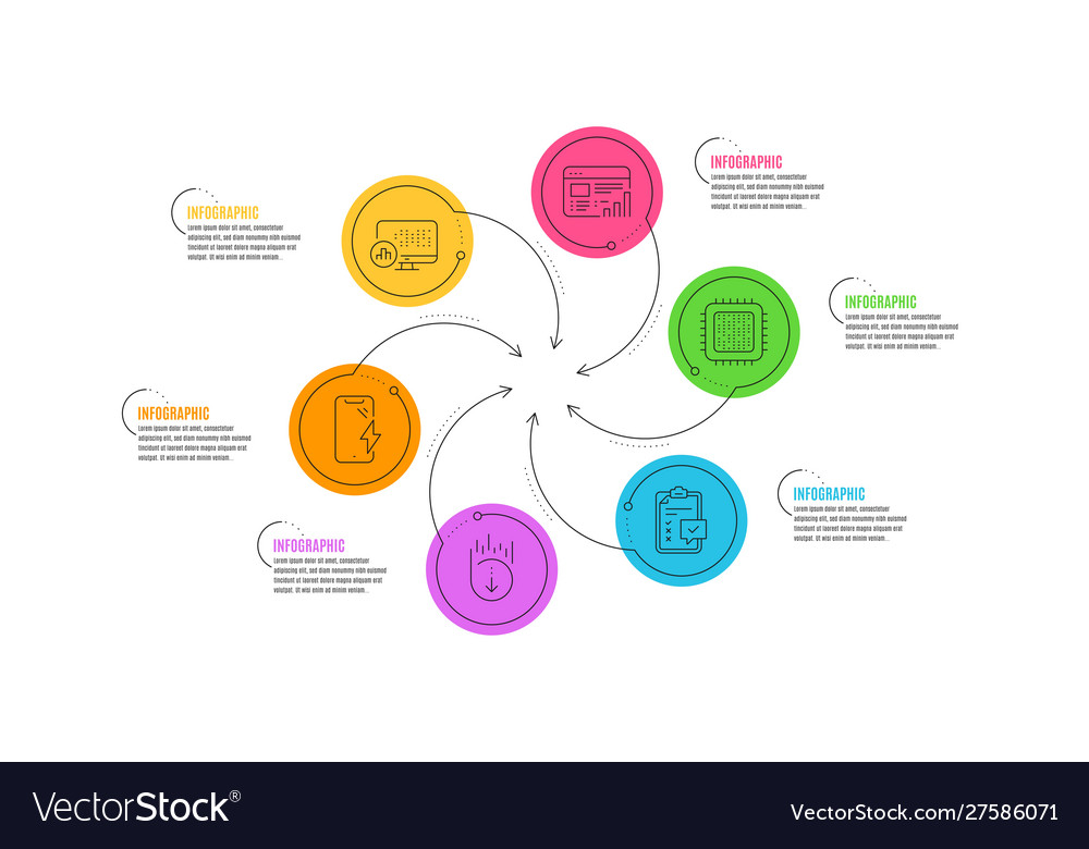 Cpu processor smartphone charging and checklist vector image Cpu processor smartphone charging and checklist