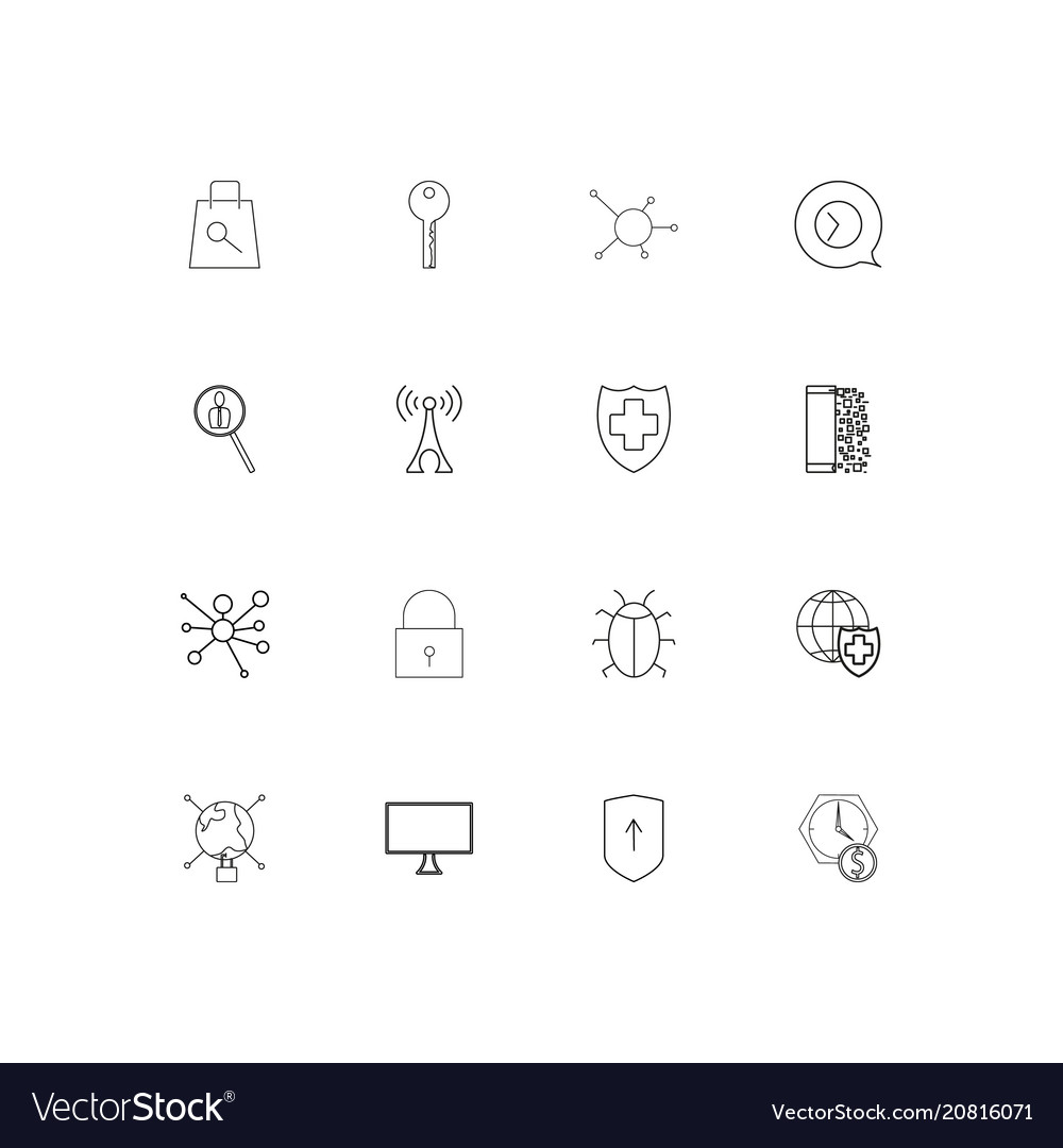 Internet security linear thin icons set outlined