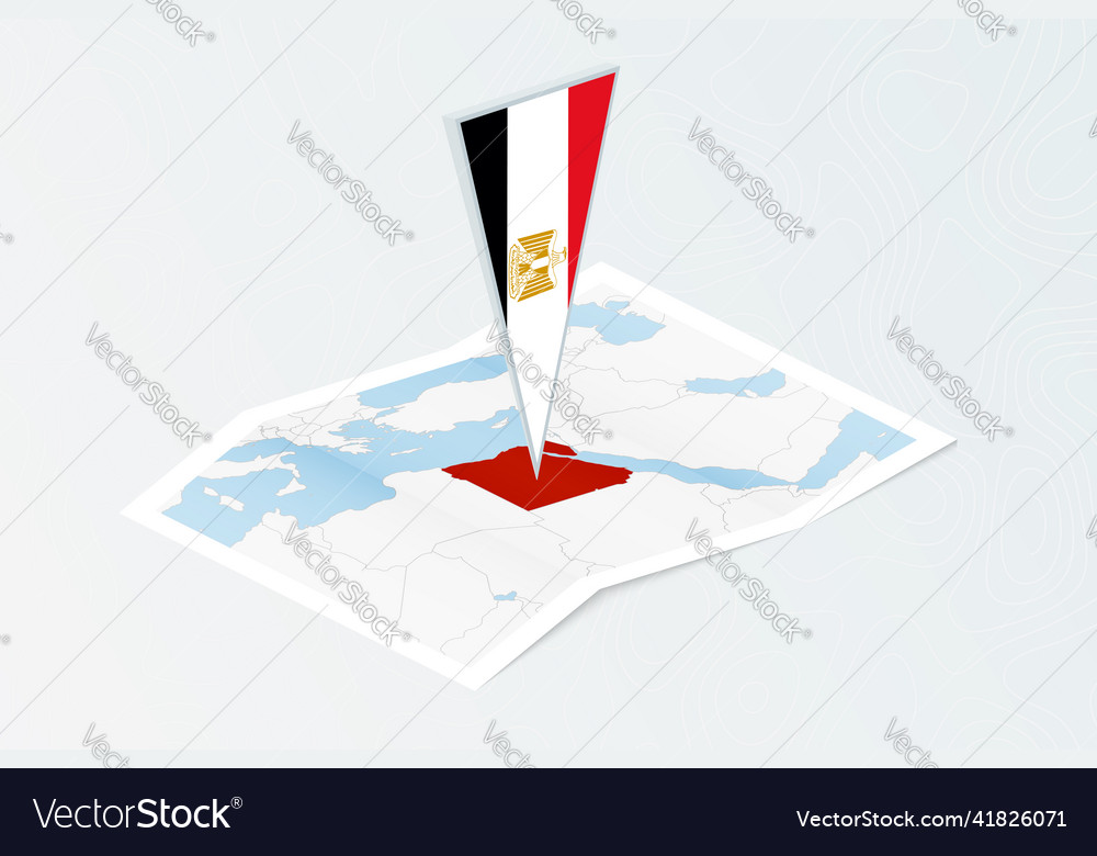 Isometric paper map of egypt with triangular flag