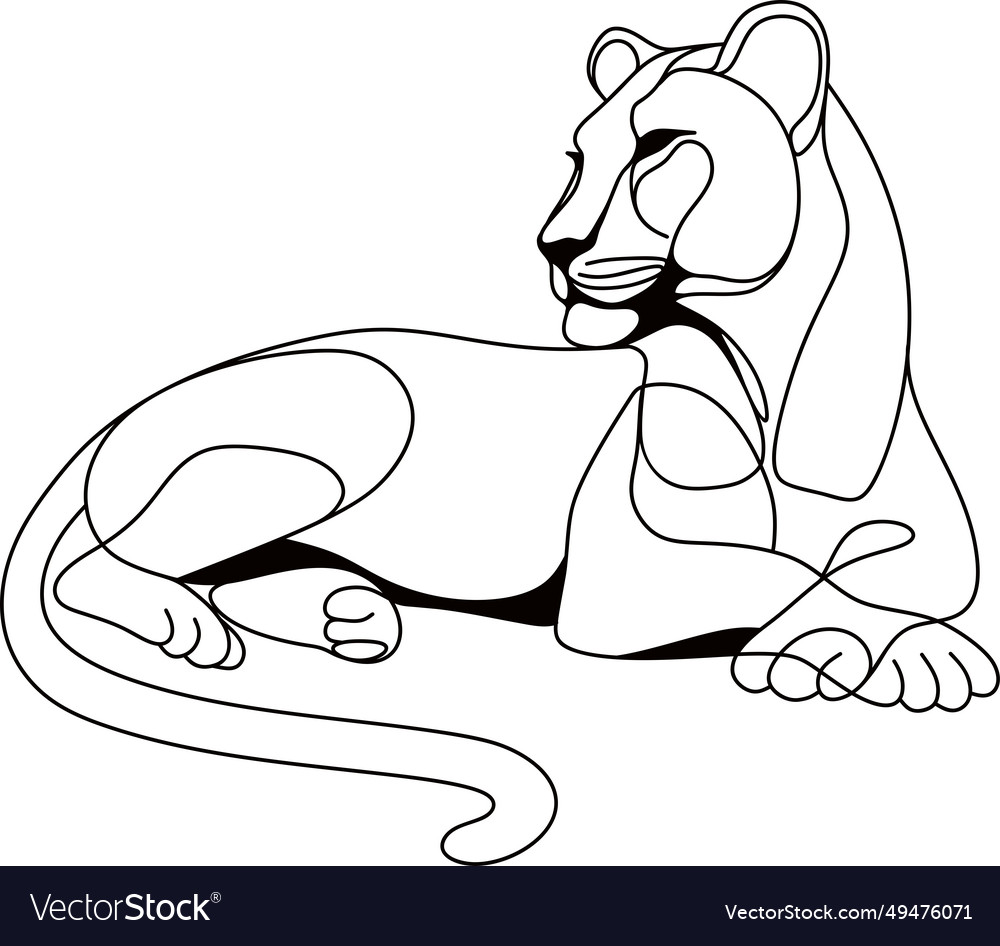 Lying resting lioness drawn with one line