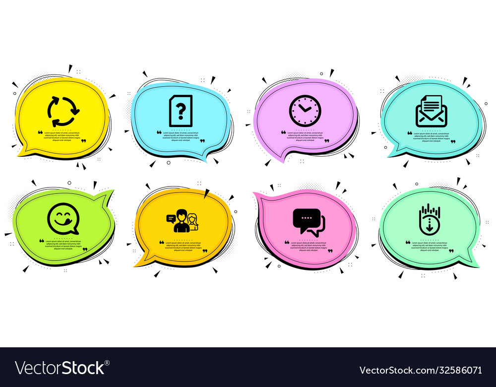 Message yummy smile and scroll down icons set vector image Message yummy smile and scroll down icons set