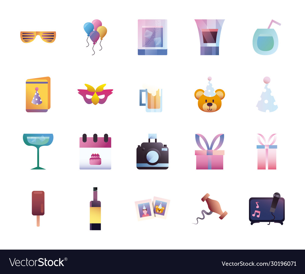 Party gradient style icon set design vector image Party gradient style icon set design