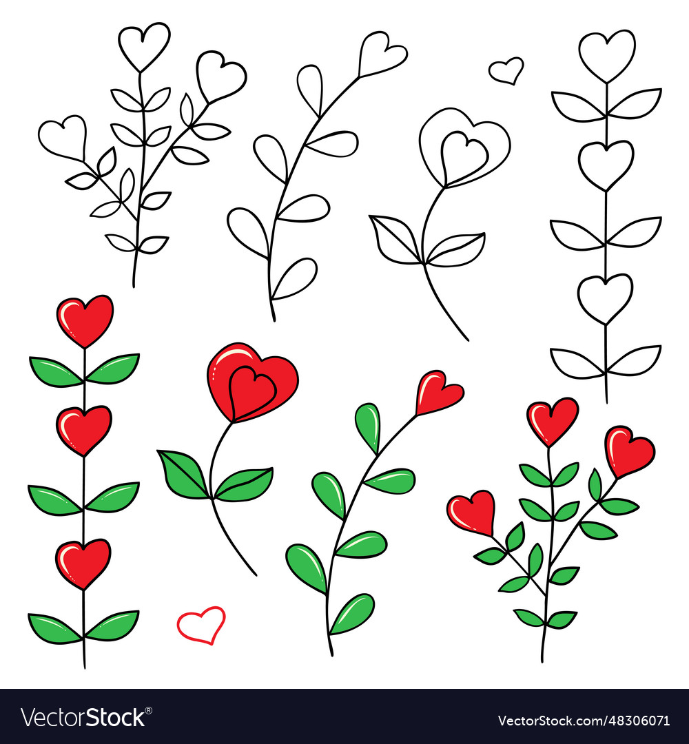 Plants With Leaves And Hearts Royalty Free Vector Image