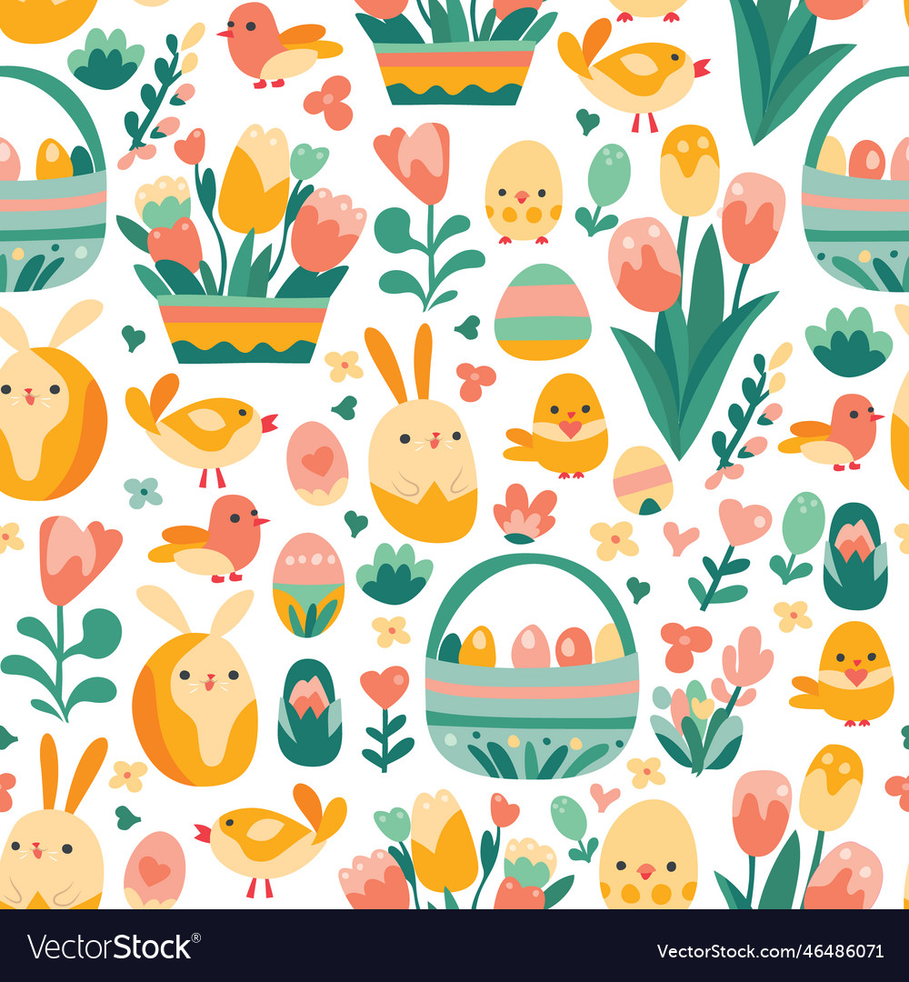 Retro whimsical easter seamless pattern background