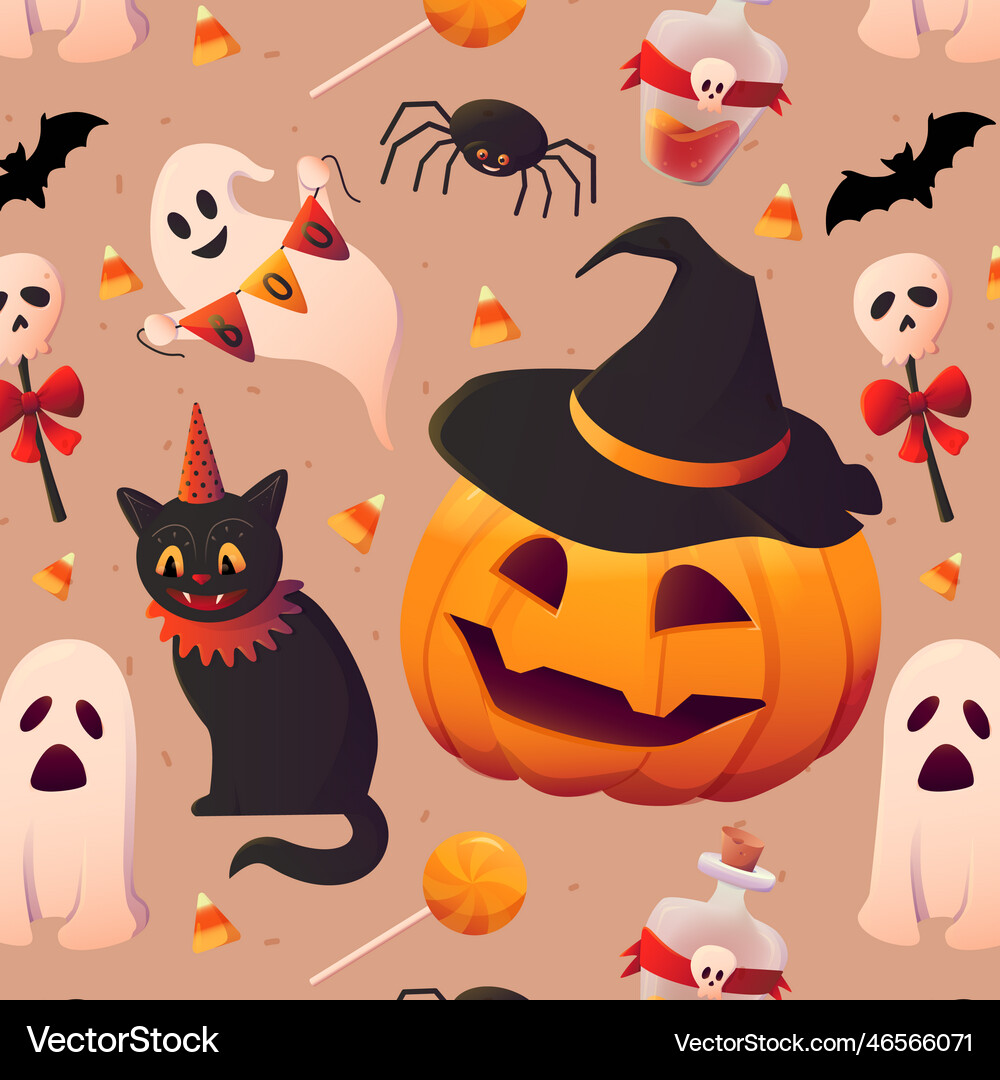 Seamless pattern for halloween pumpkin cat Vector Image