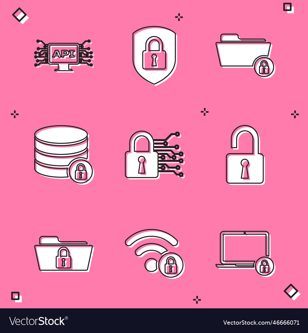 Set computer api interface shield security vector image Set computer api interface shield security