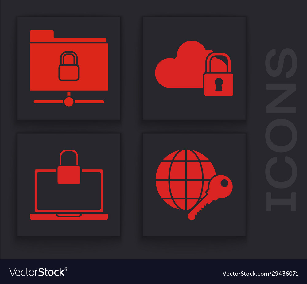 Set globe key ftp folder and lock cloud vector image Set globe key ftp folder and lock cloud