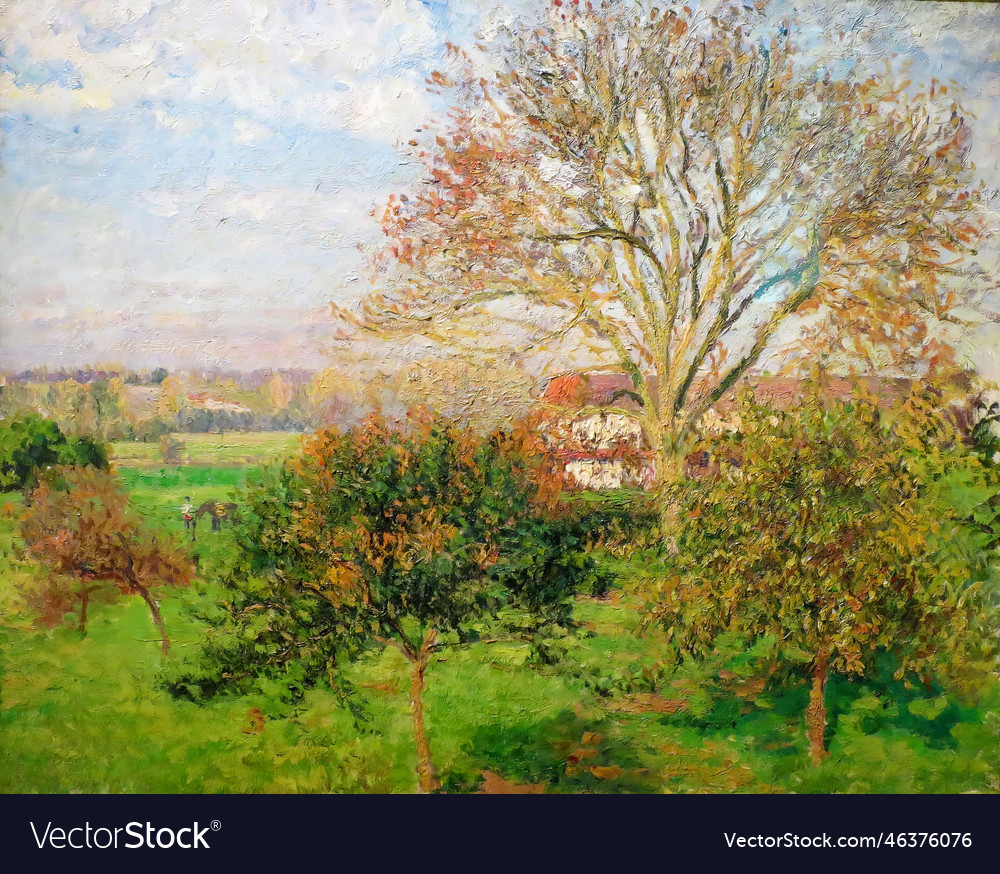 Autumn morning at eragny by camille pissarro 1897 vector image Autumn morning at eragny by camille pissarro 1897