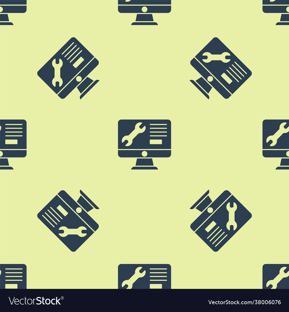 Blue computer monitor with wrench icon isolated vector image Blue computer monitor with wrench icon isolated
