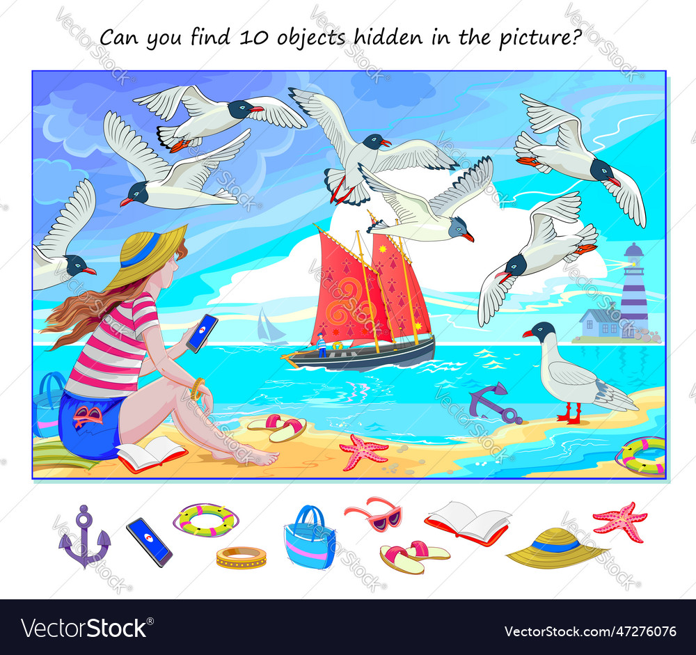 Can you find 10 objects hidden in the picture vector image Can you find 10 objects hidden in the picture