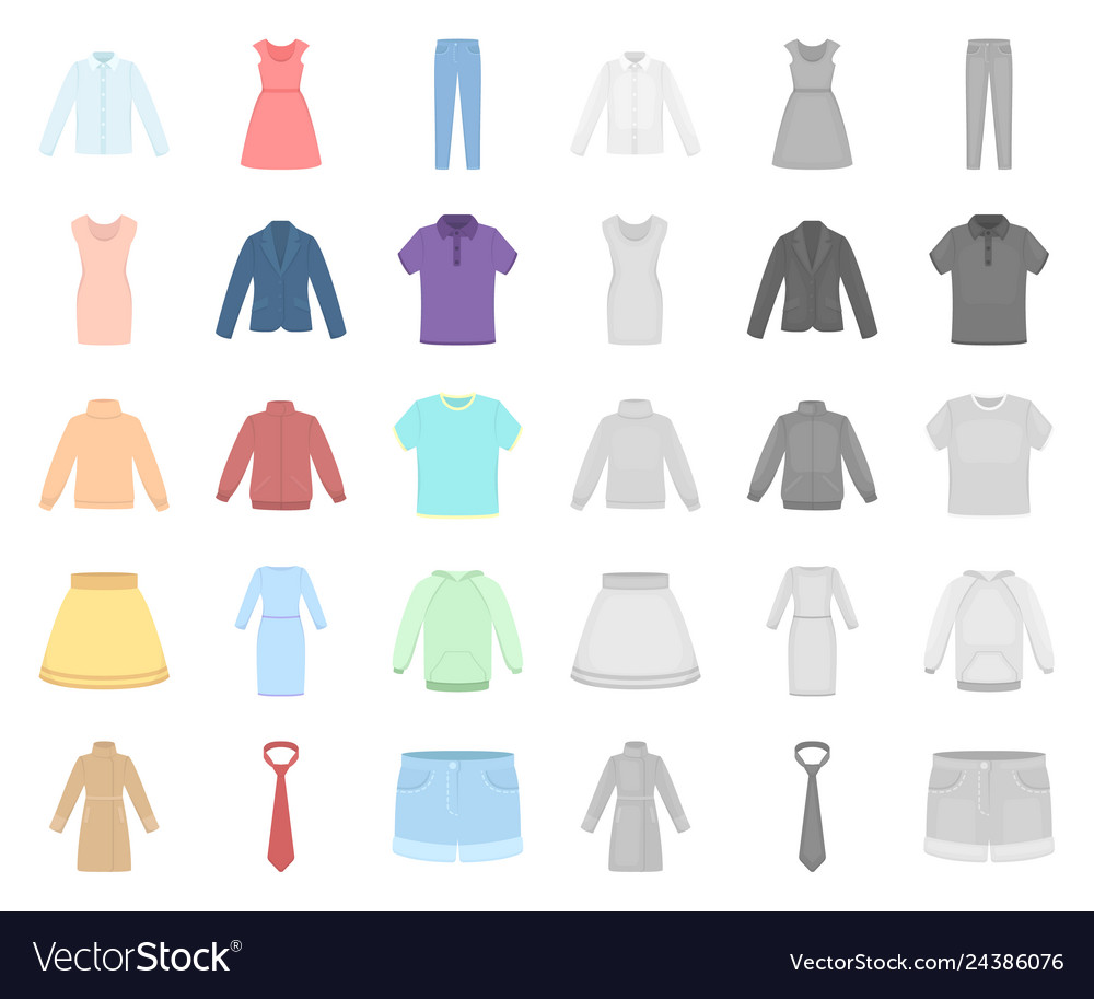 Different kinds of clothes cartoonmono icons