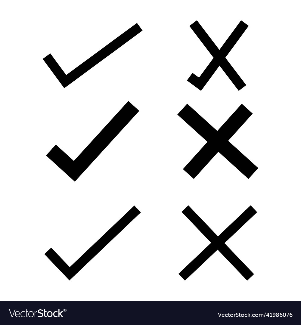 Doodle check mark and cross icon set Royalty Free Vector