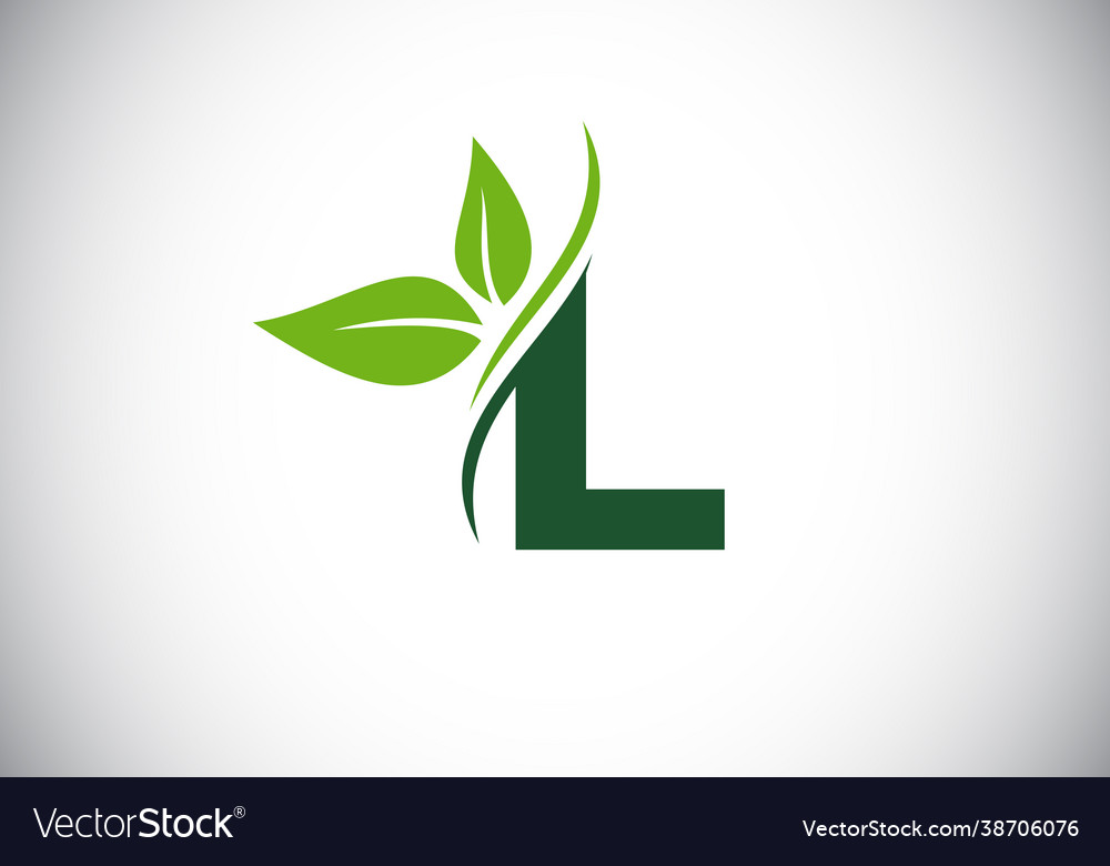 Initial l monogram alphabet with two leaves green Vector Image