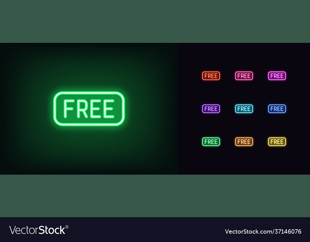 Neon free tag icon glowing sign text