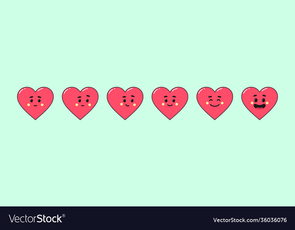 Set cartoon red hearts with face expressions