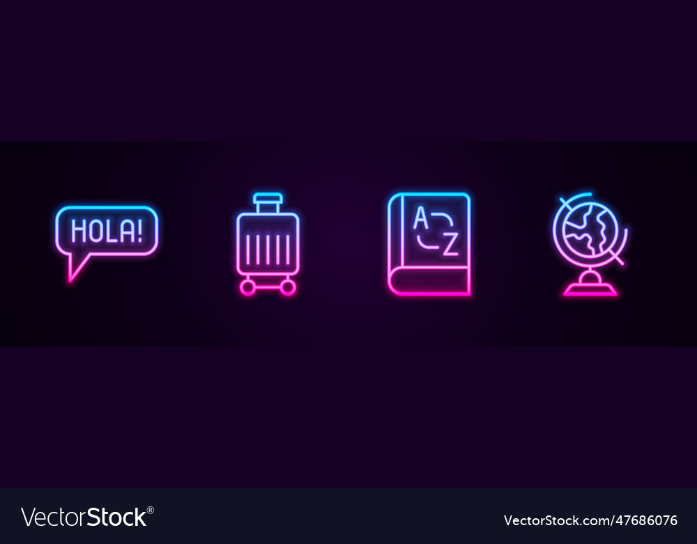 Set line hola in different languages suitcase
