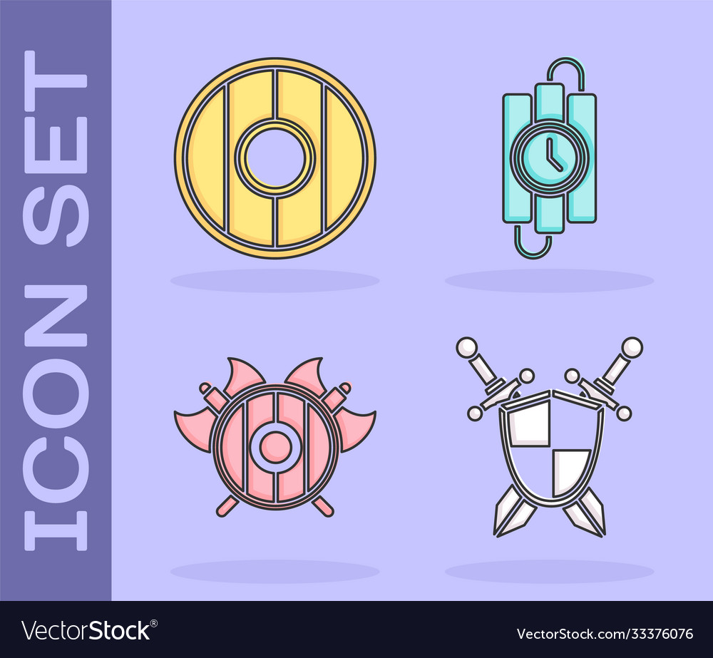 Set medieval shield with crossed swords round