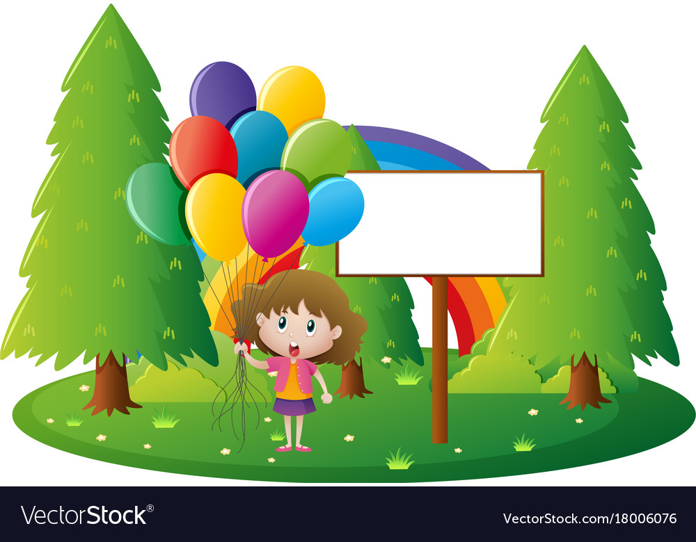 Sign template with girl holding balloons